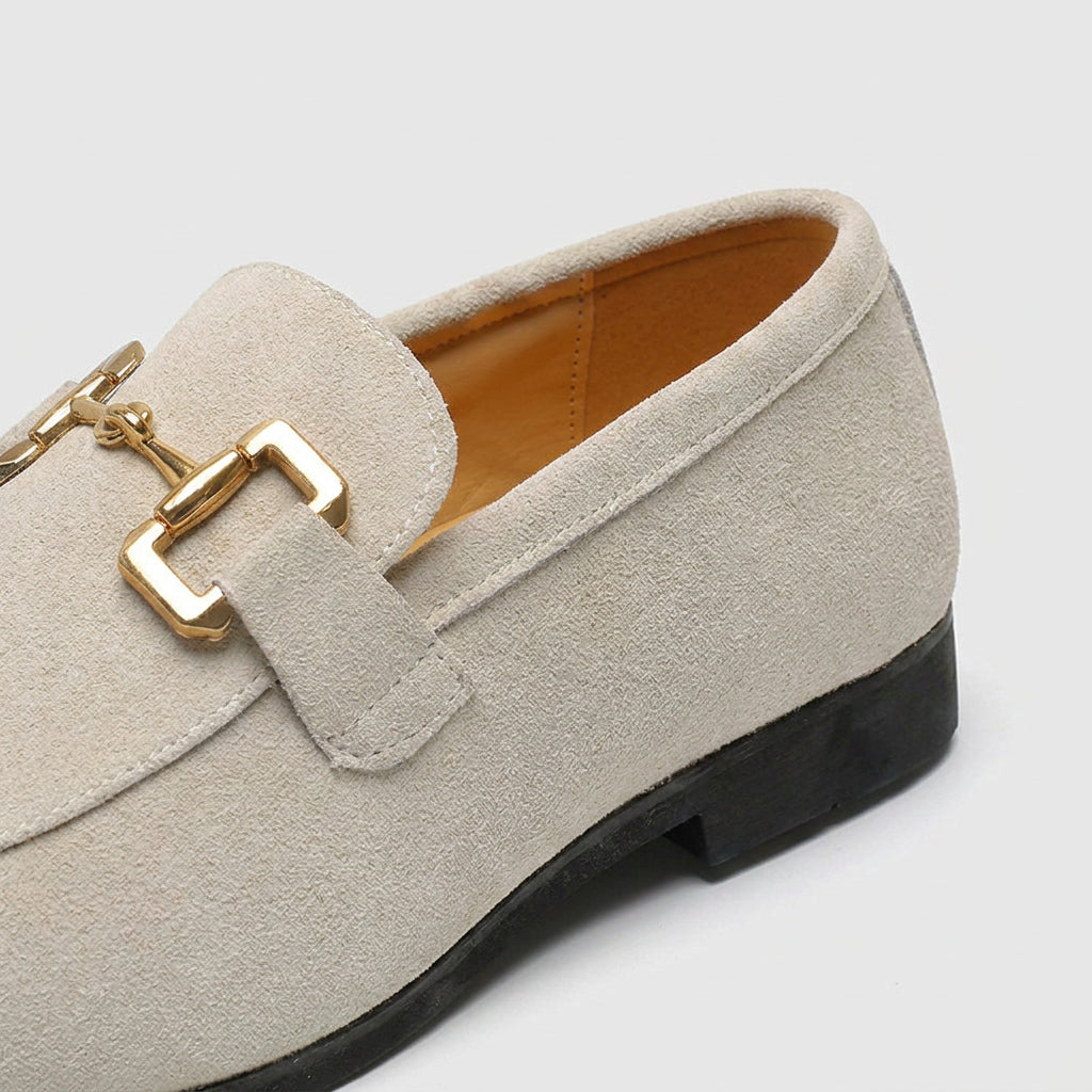 Suede Loafer Gold Chain Bit Hardware for Men
