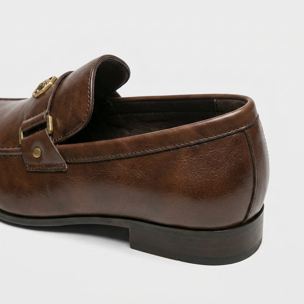 Leather Loafer Medallion Strap Antique Hardware for Men