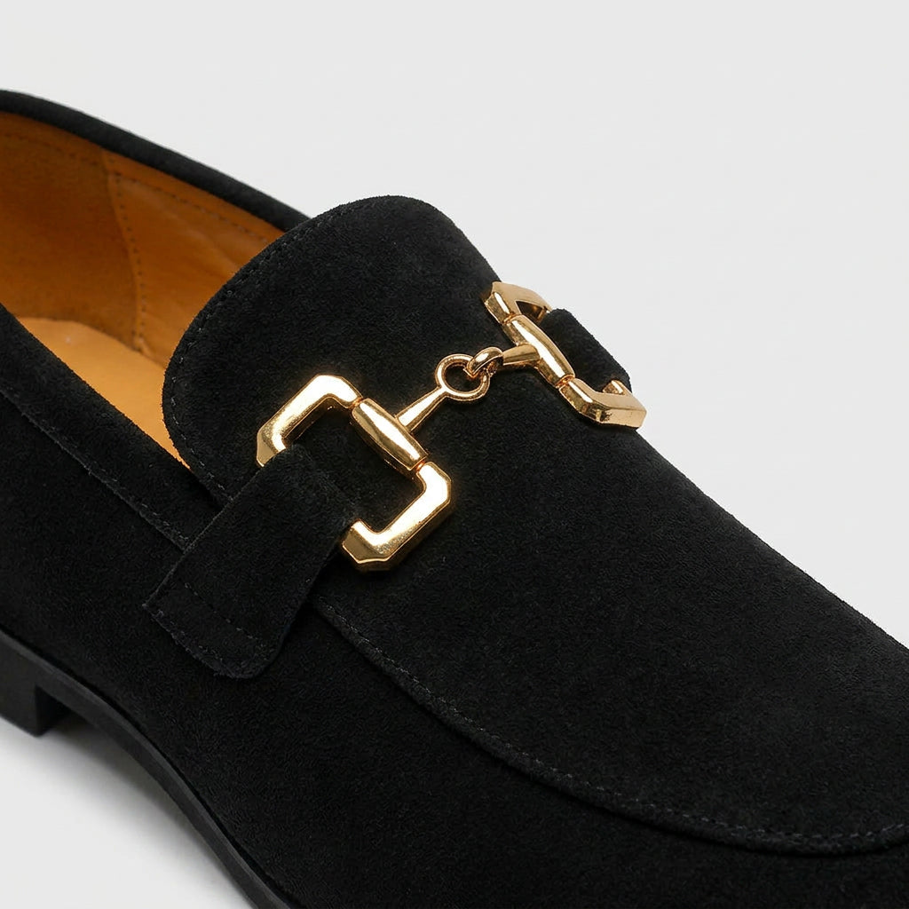 Suede Loafer Gold Chain Bit Hardware for Men