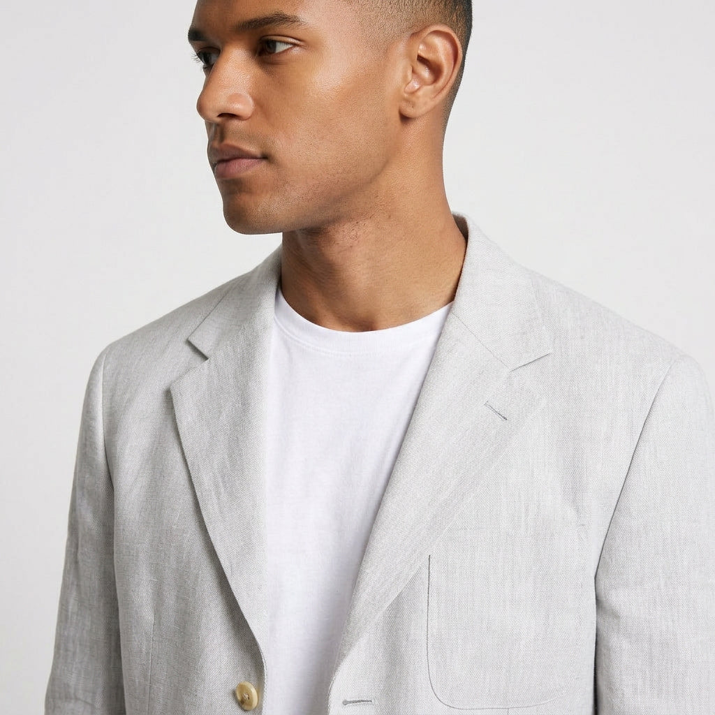 Linen Two-Piece Suit Relaxed Fit Gold Buttons for Men