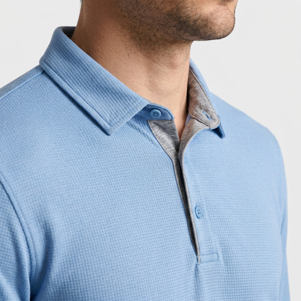 Long Sleeve Waffle Texture Polo Regular Fit for Men