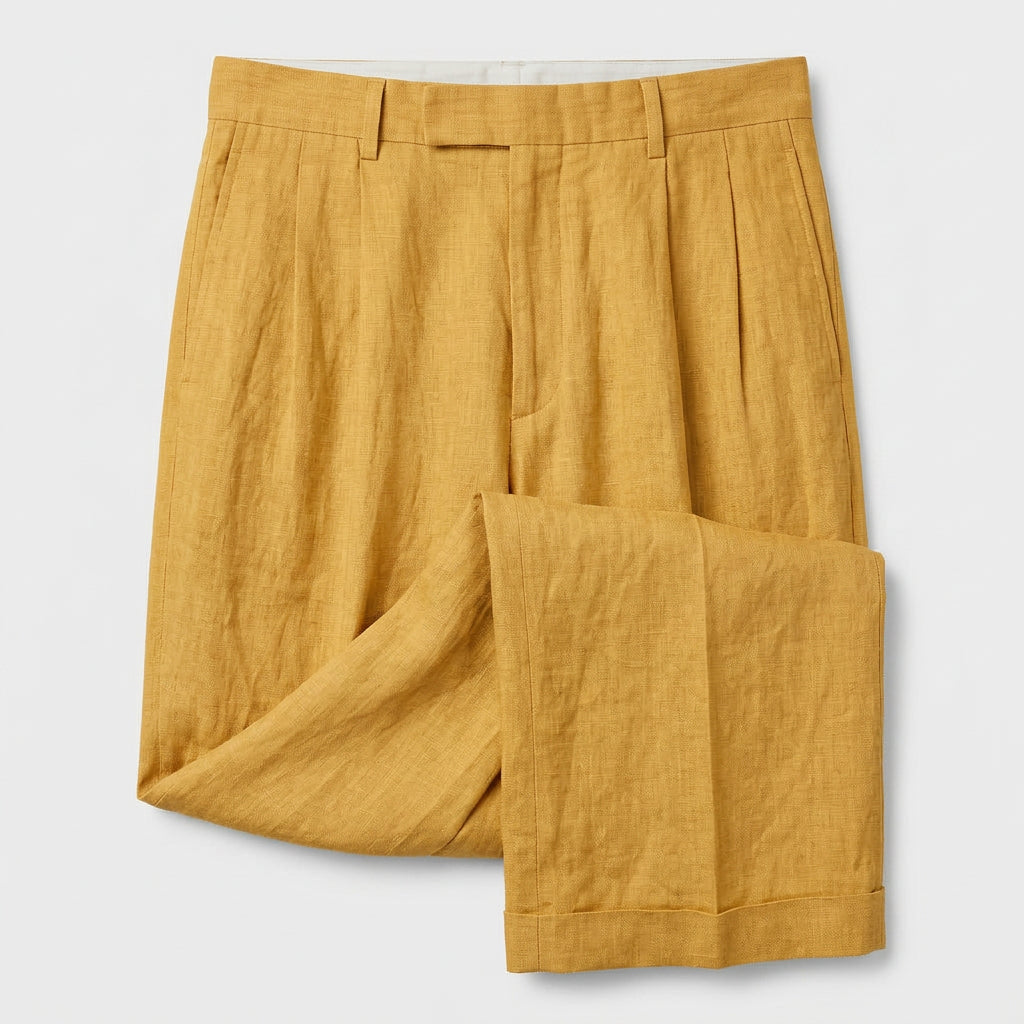 Linen Two-Piece Suit Relaxed Fit Gold Buttons for Men