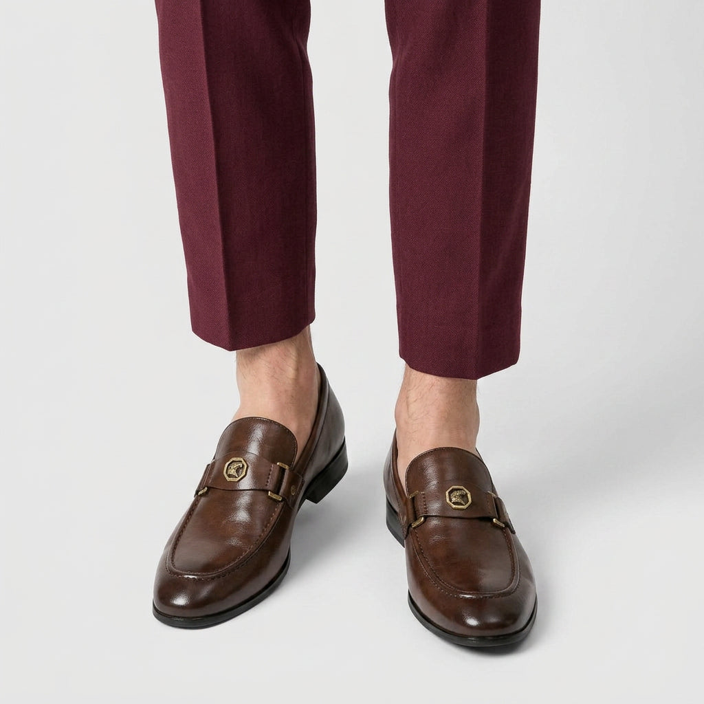 Leather Loafer Medallion Strap Antique Hardware for Men