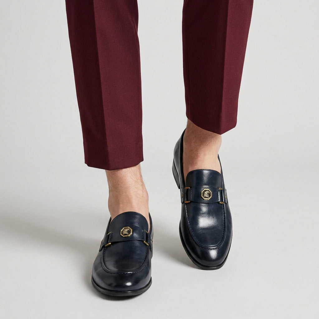 Leather Loafer Medallion Strap Antique Hardware for Men