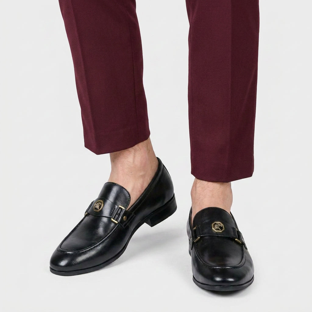 Leather Loafer Medallion Strap Antique Hardware for Men