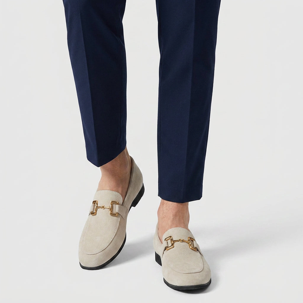 Suede Loafer Gold Chain Bit Hardware for Men