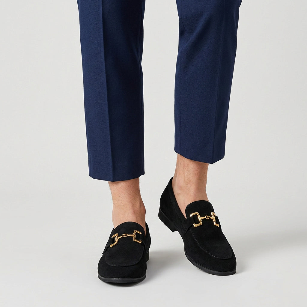 Suede Loafer Gold Chain Bit Hardware for Men