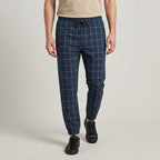 Windowpane Check Jogger Pants Elasticated Waist for Men