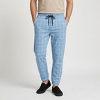 Windowpane Check Jogger Pants Elasticated Waist for Men