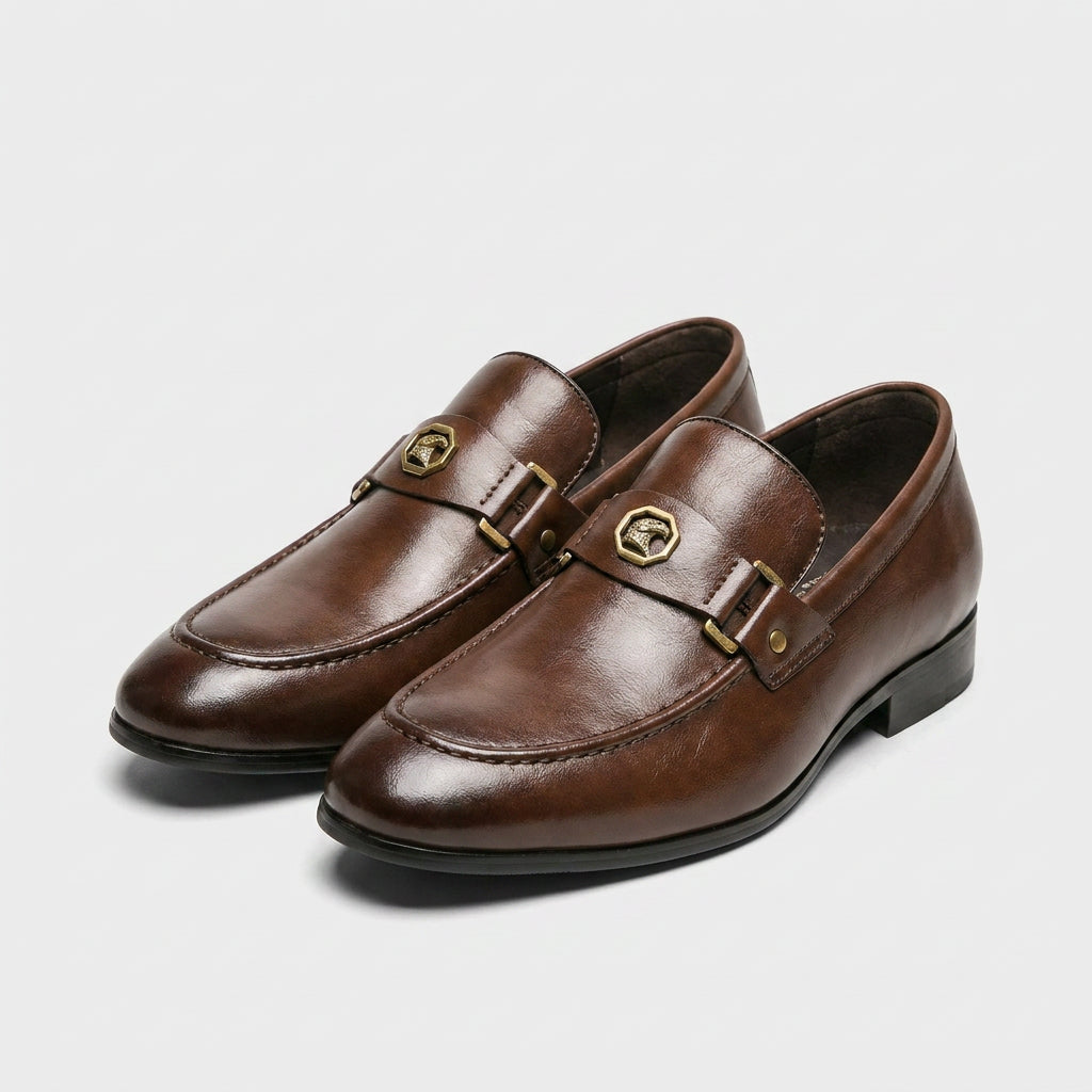 Leather Loafer Medallion Strap Antique Hardware for Men