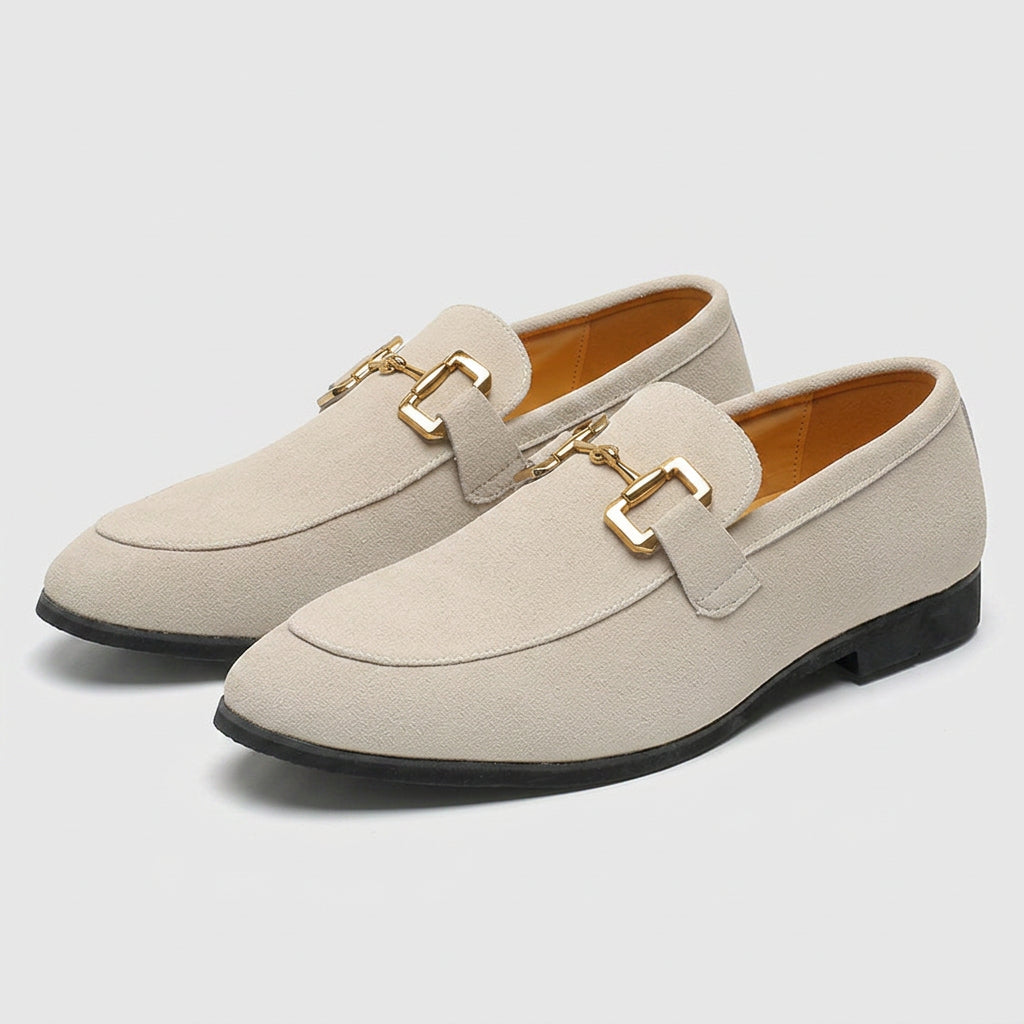 Suede Loafer Gold Chain Bit Hardware for Men