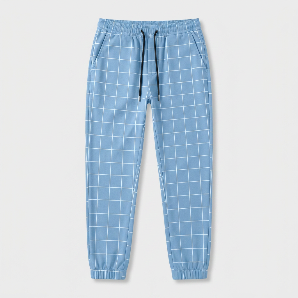 Windowpane Check Jogger Pants Elasticated Waist for Men
