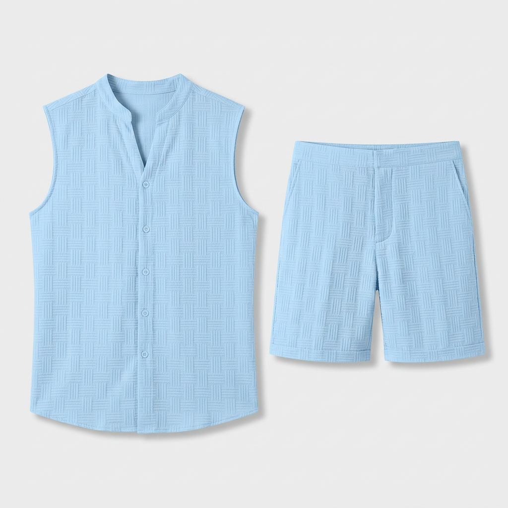 Textured Weave Two-Piece Vest and Shorts Set for Men