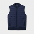 Quilted Bomber Vest Full Zip Ribbed Collar for Men