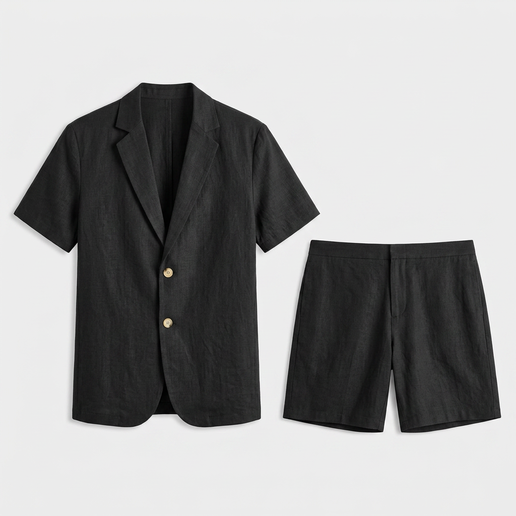 Linen Short Sleeve Blazer And Shorts Set for Men