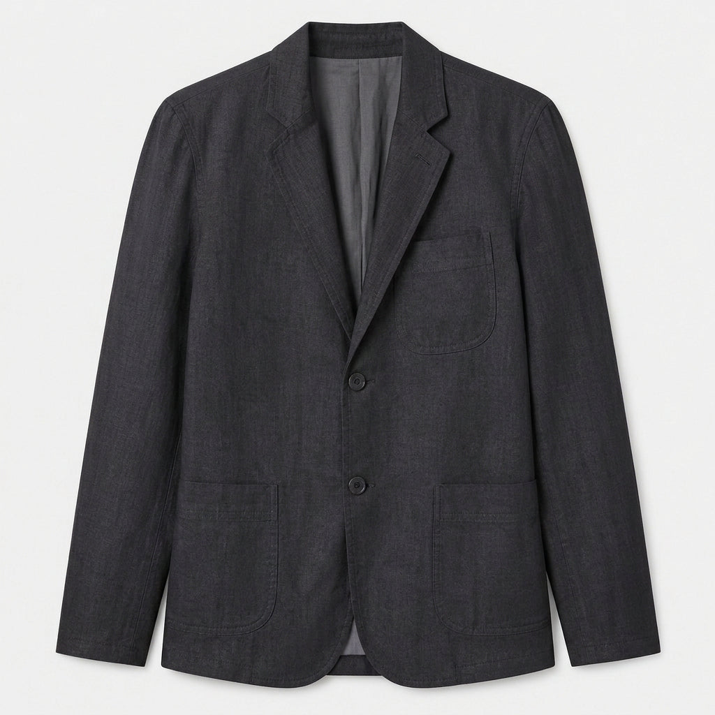Linen Blazer Notch Lapel Patch Pockets for Men