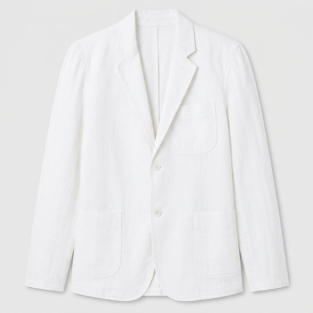 Linen Blazer Notch Lapel Patch Pockets for Men