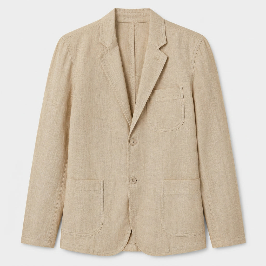 Linen Blazer Notch Lapel Patch Pockets for Men