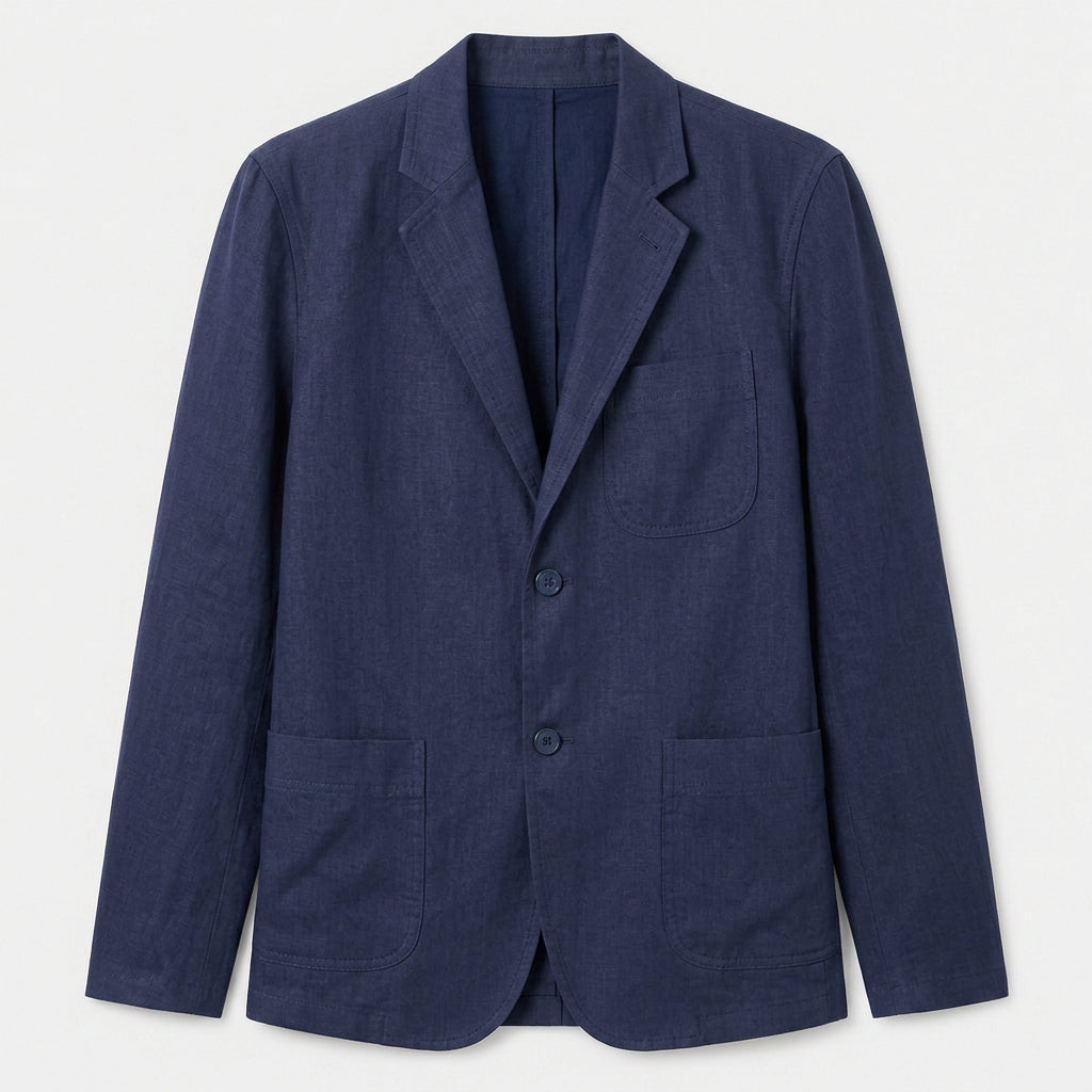 Linen Blazer Notch Lapel Patch Pockets for Men