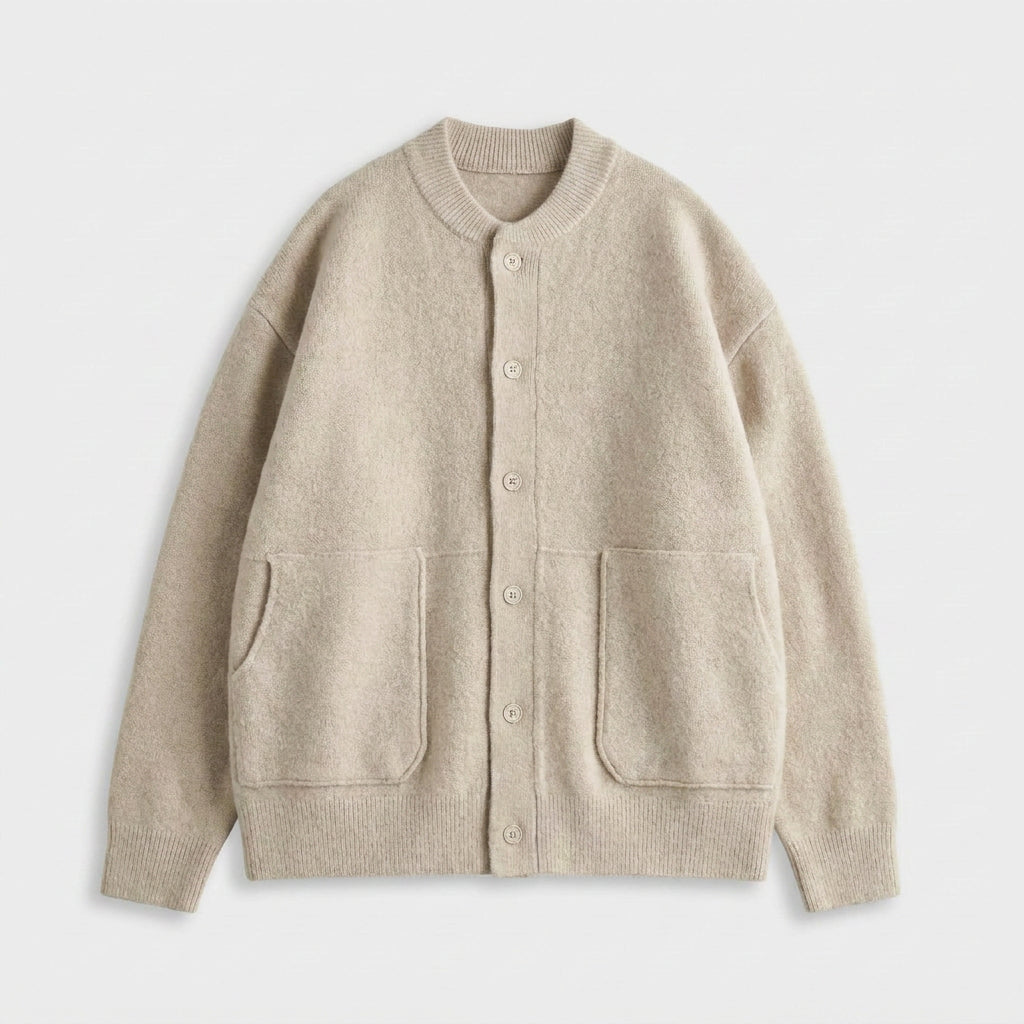 Wool Blend Bomber Cardigan Patch Pockets Button Front for Men