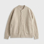 Wool Blend Bomber Cardigan Patch Pockets Button Front for Men