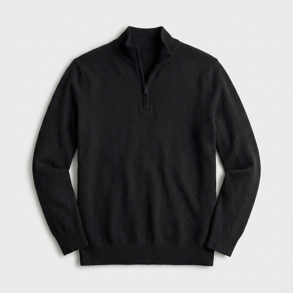 Quarter Zip Knit Sweater Ribbed Cuffs And Hem for Men