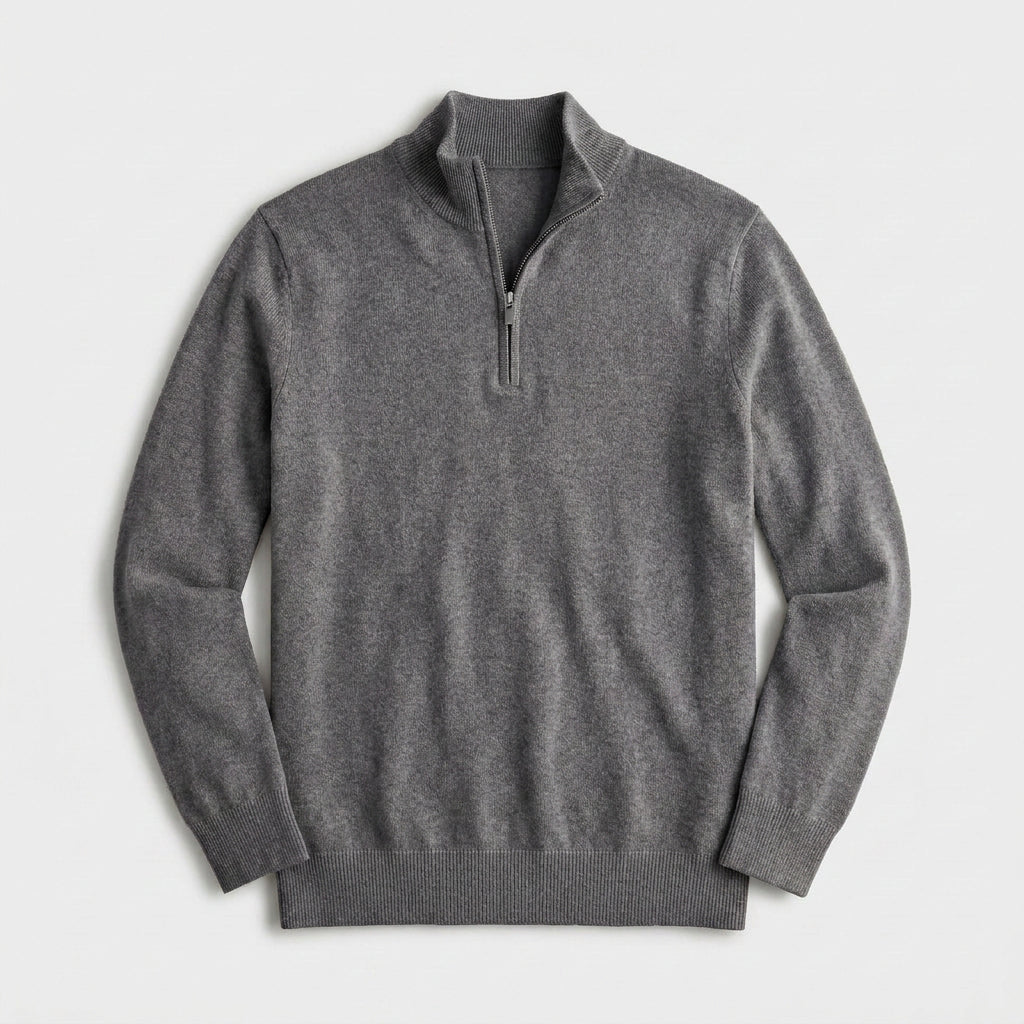 Quarter Zip Knit Sweater Ribbed Cuffs And Hem for Men