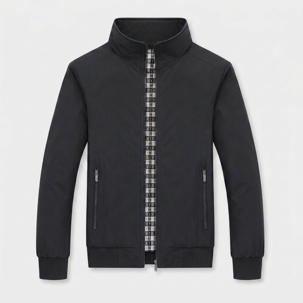 Stand Collar Zip Jacket Contrast Lining for Men