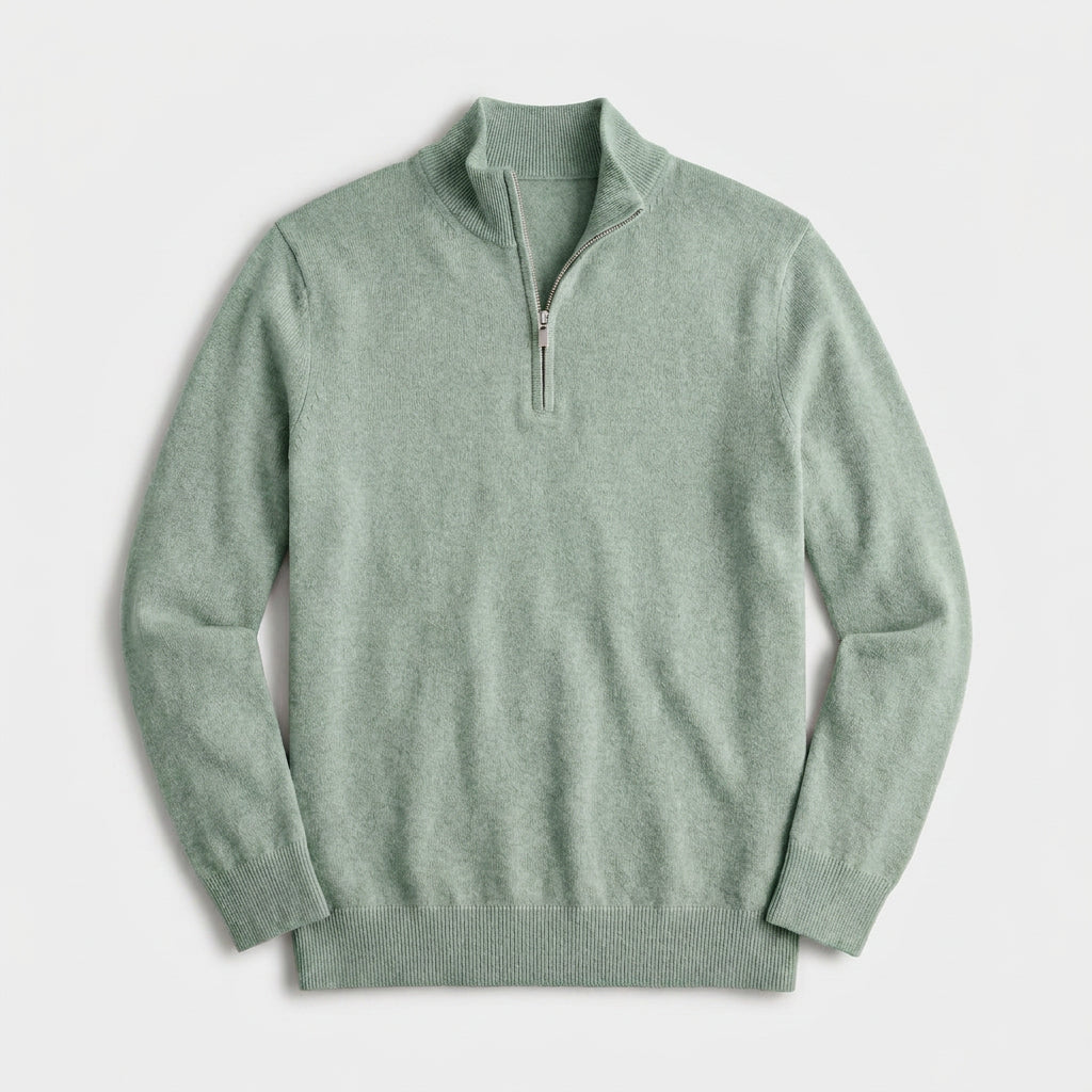 Quarter Zip Knit Sweater Ribbed Cuffs And Hem for Men