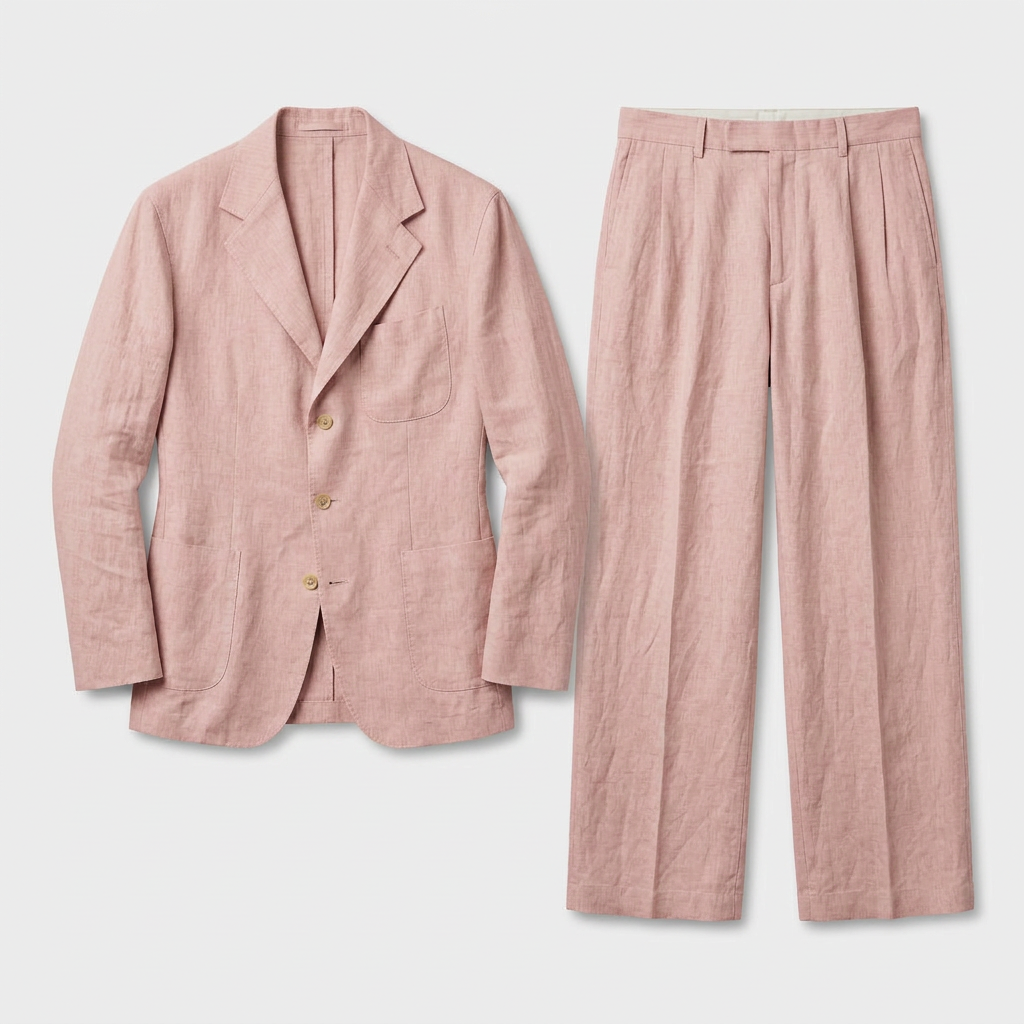 Linen Two-Piece Suit Relaxed Fit Gold Buttons for Men
