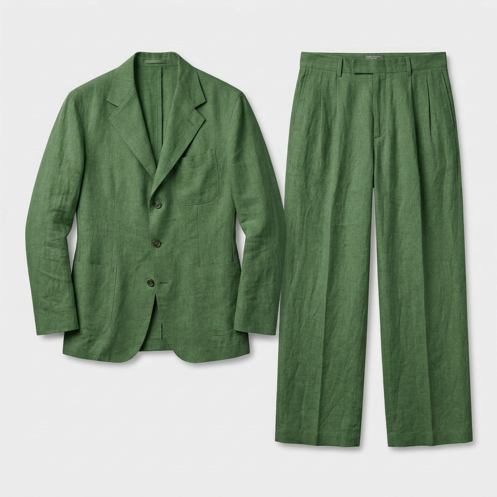 Linen Two-Piece Suit Relaxed Fit Gold Buttons for Men