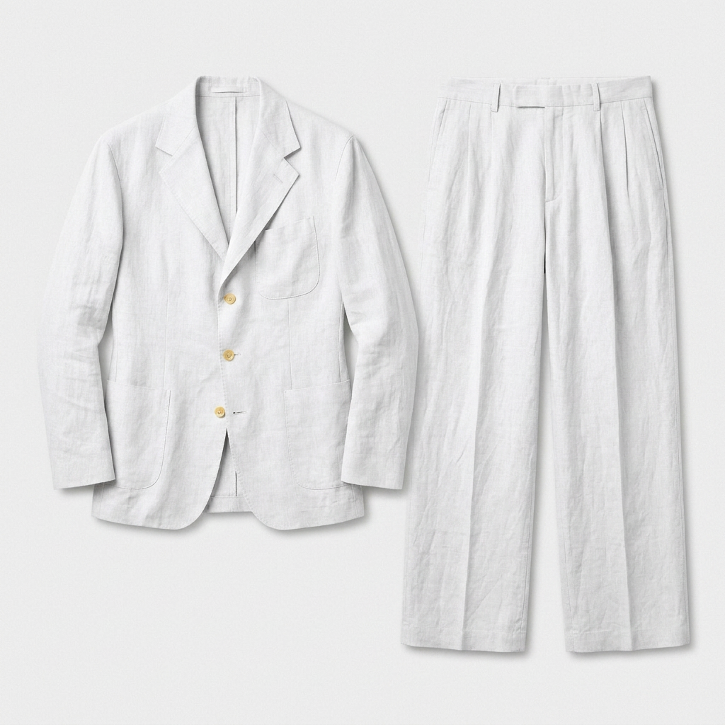 Linen Two-Piece Suit Relaxed Fit Gold Buttons for Men