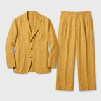 Linen Two-Piece Suit Relaxed Fit Gold Buttons for Men