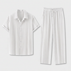 Pleated Matching Set Camp Collar Shirt Trousers for Men