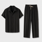 Pleated Matching Set Camp Collar Shirt Trousers for Men