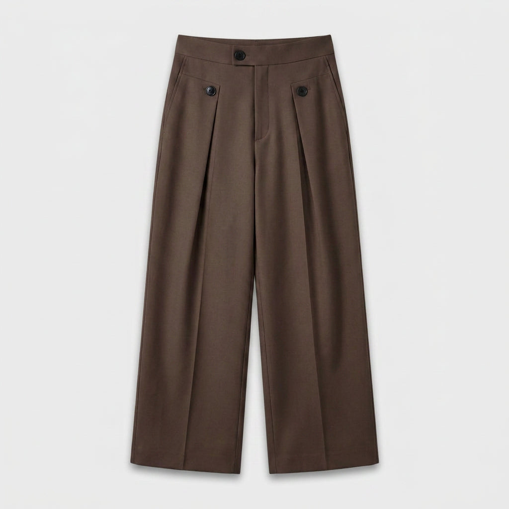 Button-Tab Wide Leg Trousers for Men