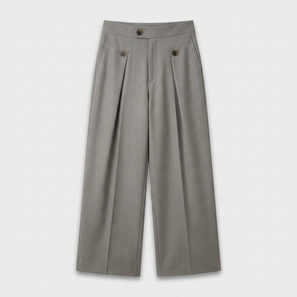 Button-Tab Wide Leg Trousers for Men