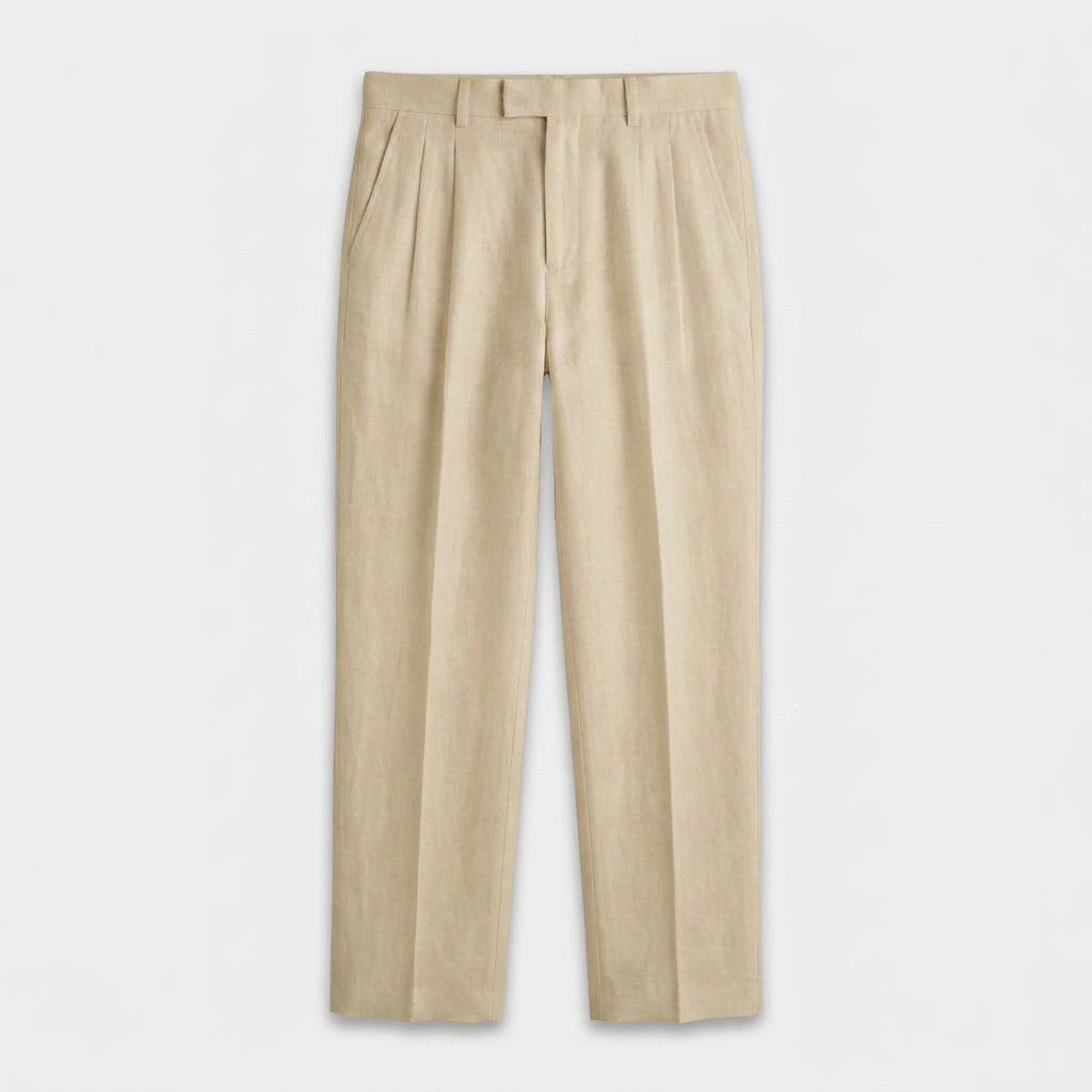 Tapered Leg Pleated Linen Trousers for Men