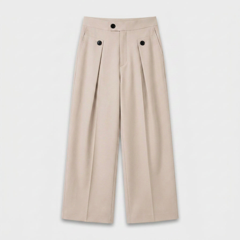 Button-Tab Wide Leg Trousers for Men
