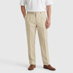 Tapered Leg Pleated Linen Trousers for Men