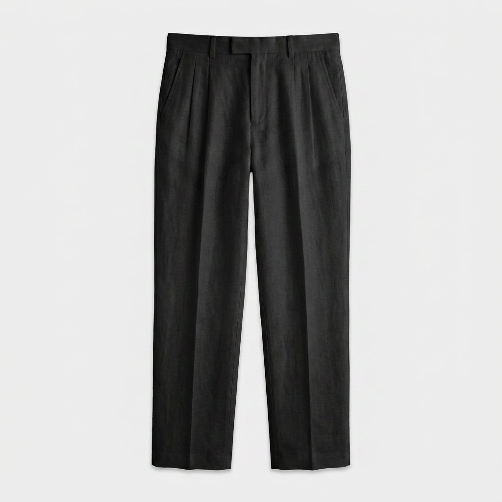 Tapered Leg Pleated Linen Trousers for Men