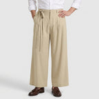 Wide Leg Pleated Trousers with Tie Waist for Men