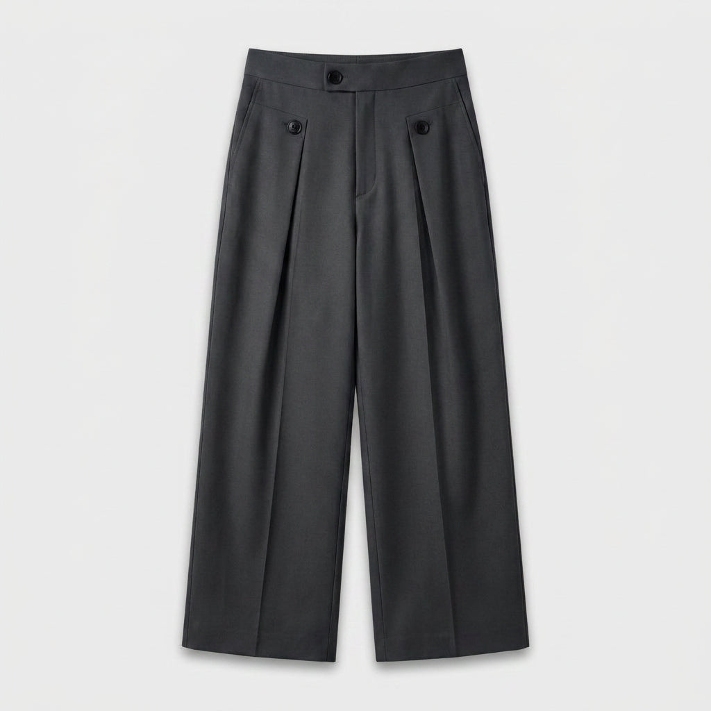 Button-Tab Wide Leg Trousers for Men