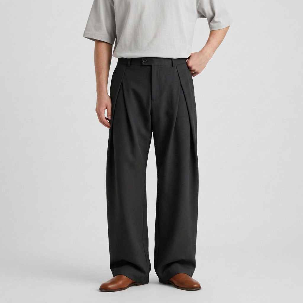 Deep Pleat Wide Leg Trousers for Men