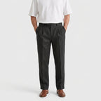 Tapered Leg Pleated Linen Trousers for Men
