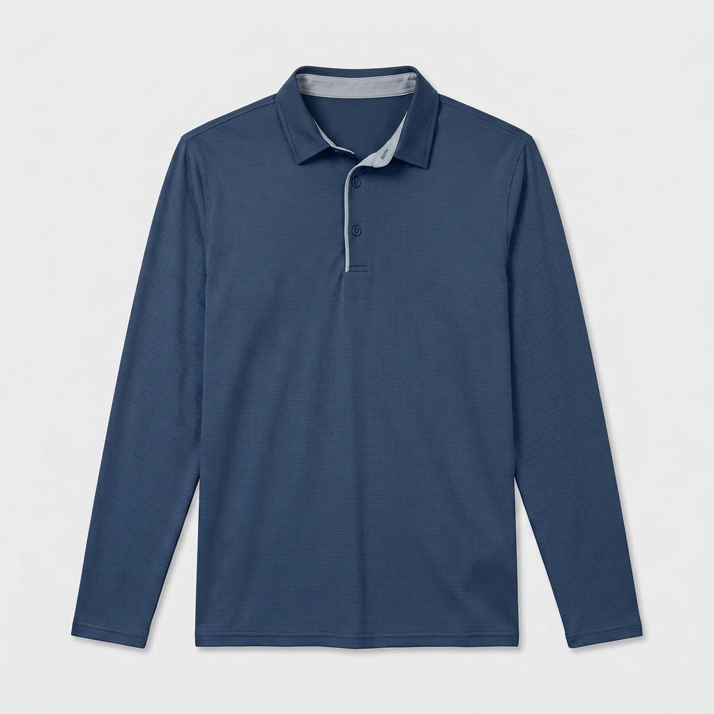 Long Sleeve Waffle Texture Polo Regular Fit for Men