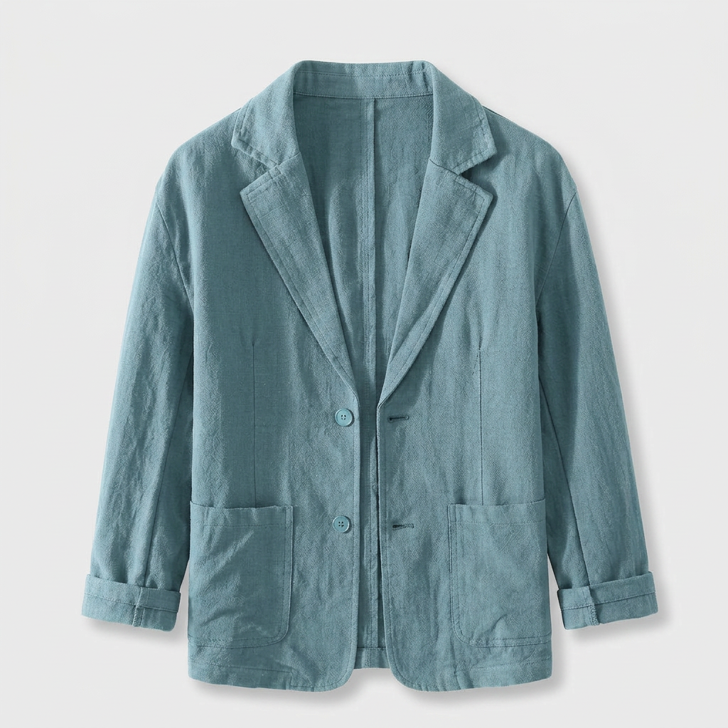 Linen Blazer Single Button Patch Pockets Relaxed Fit for Men