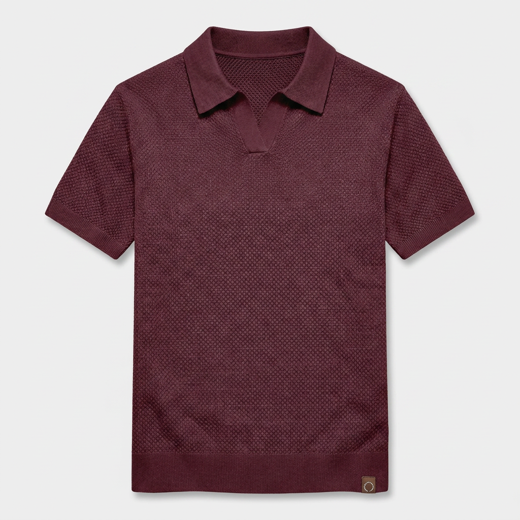Textured Knit Polo Open Collar Short Sleeve for Men