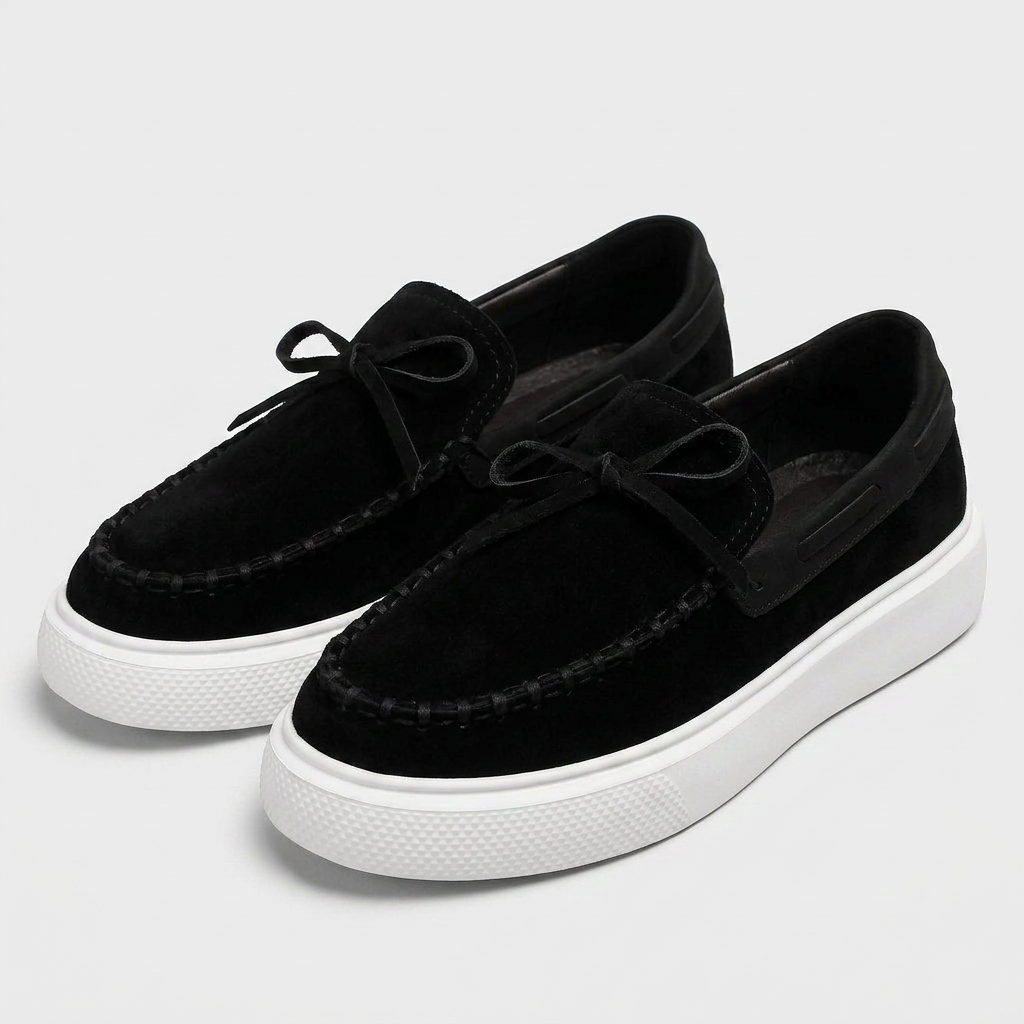 Suede Moccasin Loafer Bow Detail Platform Sole for Men
