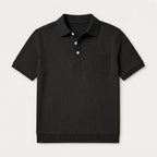 Ribbed Knit Polo Chest Pocket Three Button for Men